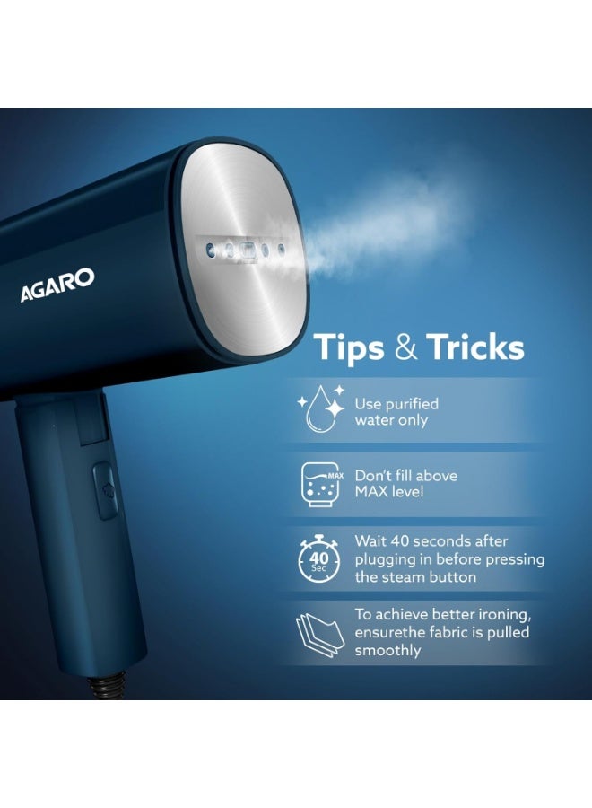 AGARO Elegant Handheld Garment Steamer, Horizontal & Vertical Use, Fast Heat, 1200W, 170 Ml Water Tank, Blue, 1200 Watts - Image 3